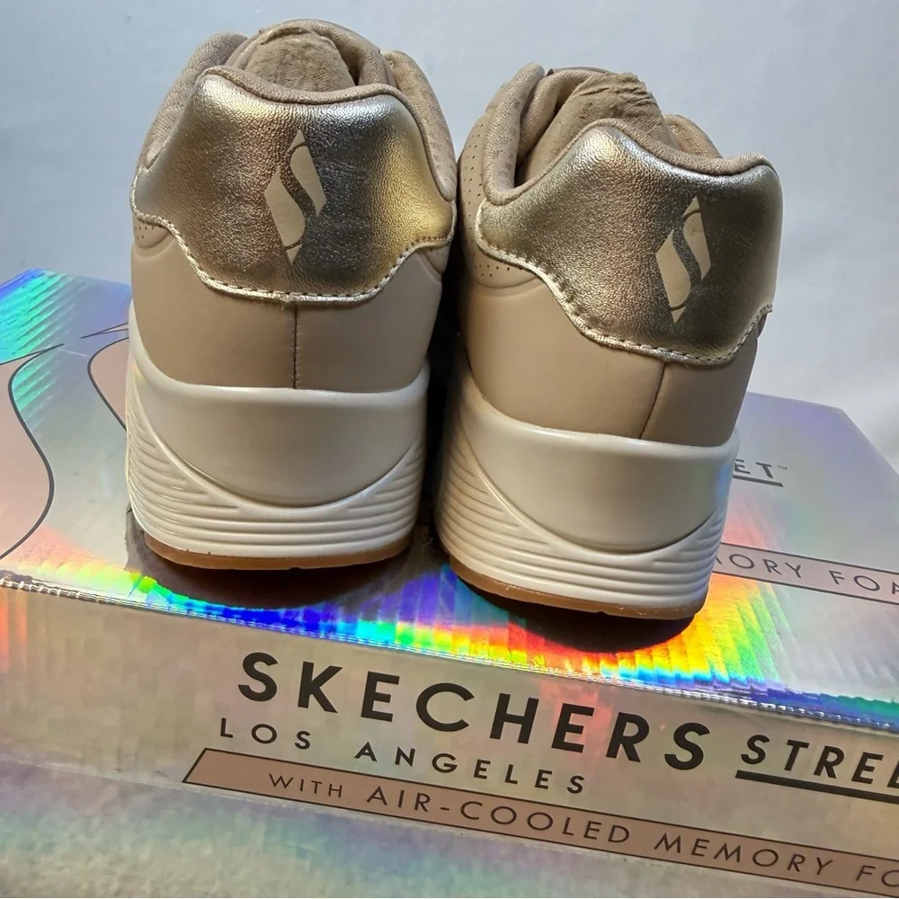 Skechers LA UNO Shimmer Away Womens‎ Trendy NUDE Sneakers sz 5.5 NEW Casual